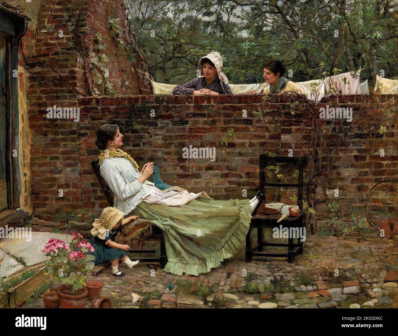 Bons voisins (ou potins), 1885, peinture par John William Waterhouse Banque D'Images