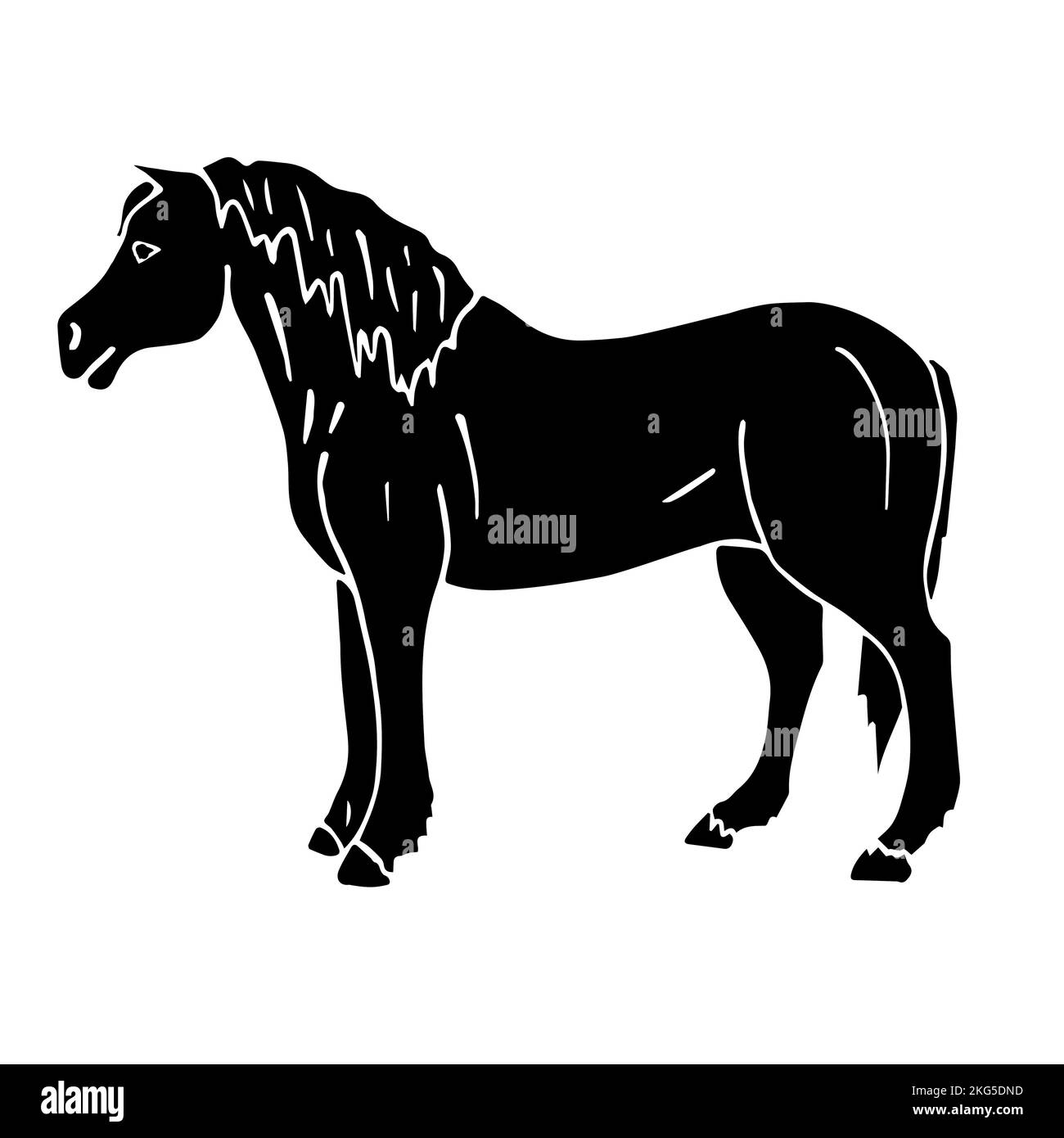 Dessin d'un cheval noir à traction manuelle vectoriel isolé sur fond blanc Illustration de Vecteur