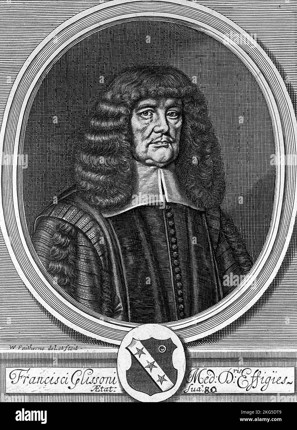 Francis Glisson (1597 – 1677) médecin, anatomiste et écrivain britannique sur des sujets médicaux. Banque D'Images