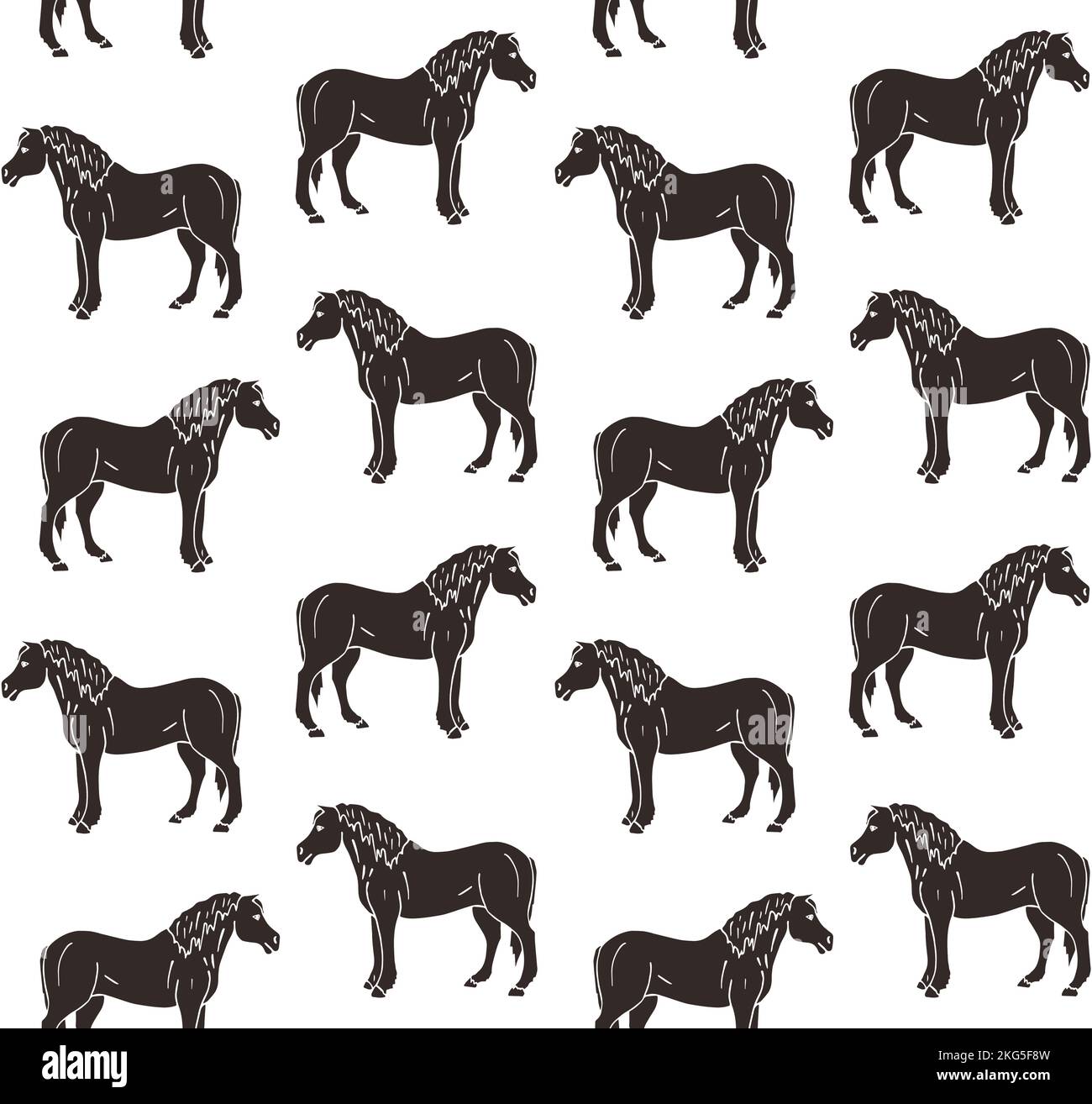 Motif vectoriel sans couture de l'esquisse de l'oodle dessiné à la main cheval noir de dépouille isolé sur fond blanc Illustration de Vecteur