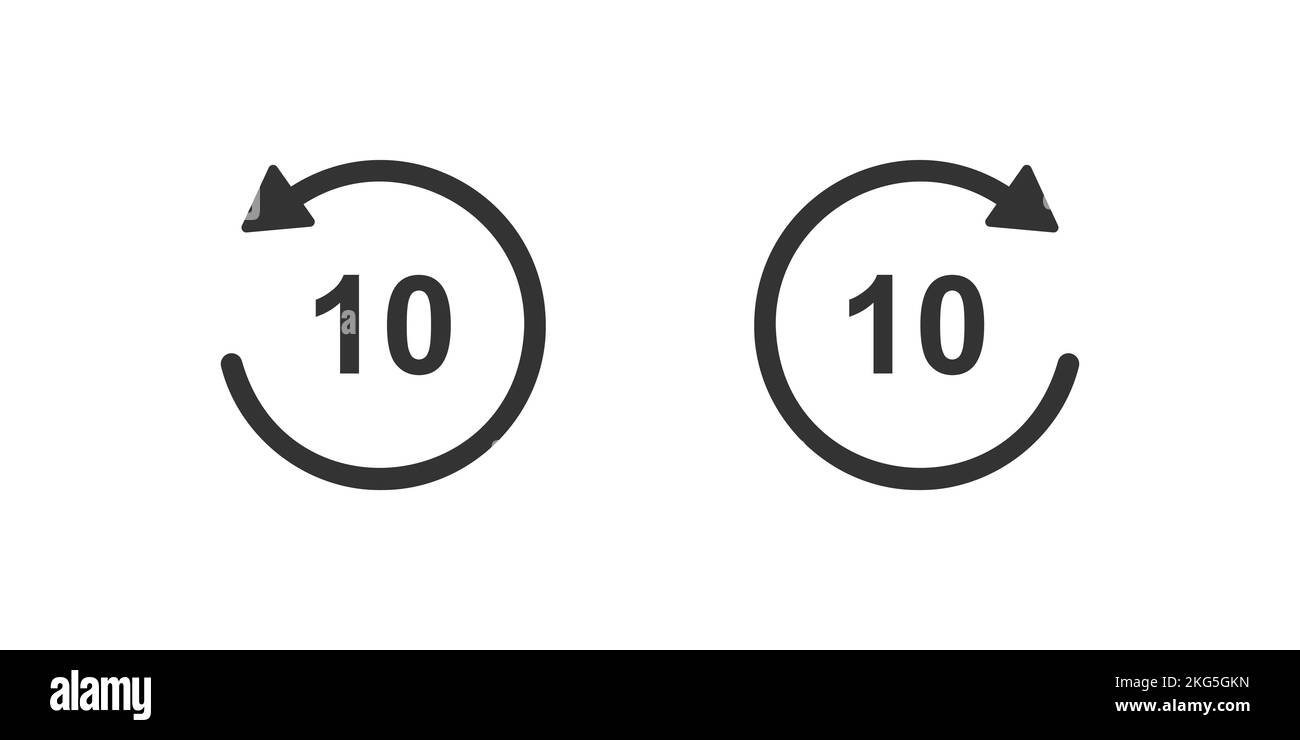icônes de retour et d'avance rapide de 10 secondes avec flèches circulaires. Boutons de répétition et de suite ronds isolés sur fond blanc. Éléments de lecture du lecteur audio ou vidéo. Illustration graphique vectorielle Illustration de Vecteur