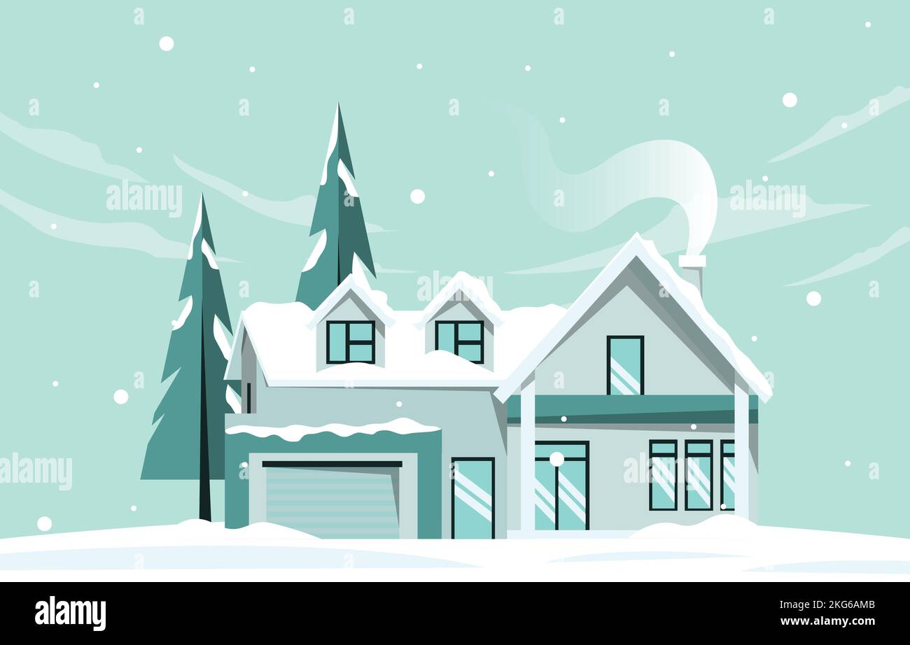 Maison PIN dans la neige automne hiver Illustration Illustration de Vecteur