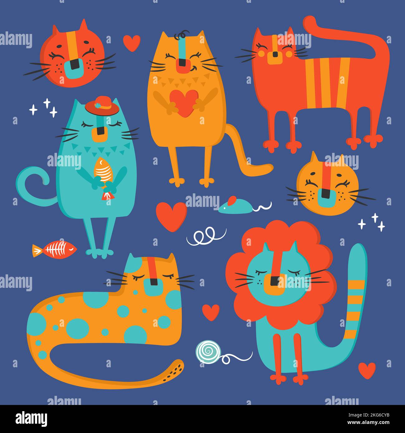 ENSEMBLE POUR CHATS Saint-Valentin Love main dessin plat dessin dessin animé dessin animé dessin animé dessin animé dessin animé dessin animé dessin animé Collection d'art pour l'impression Illustration de Vecteur