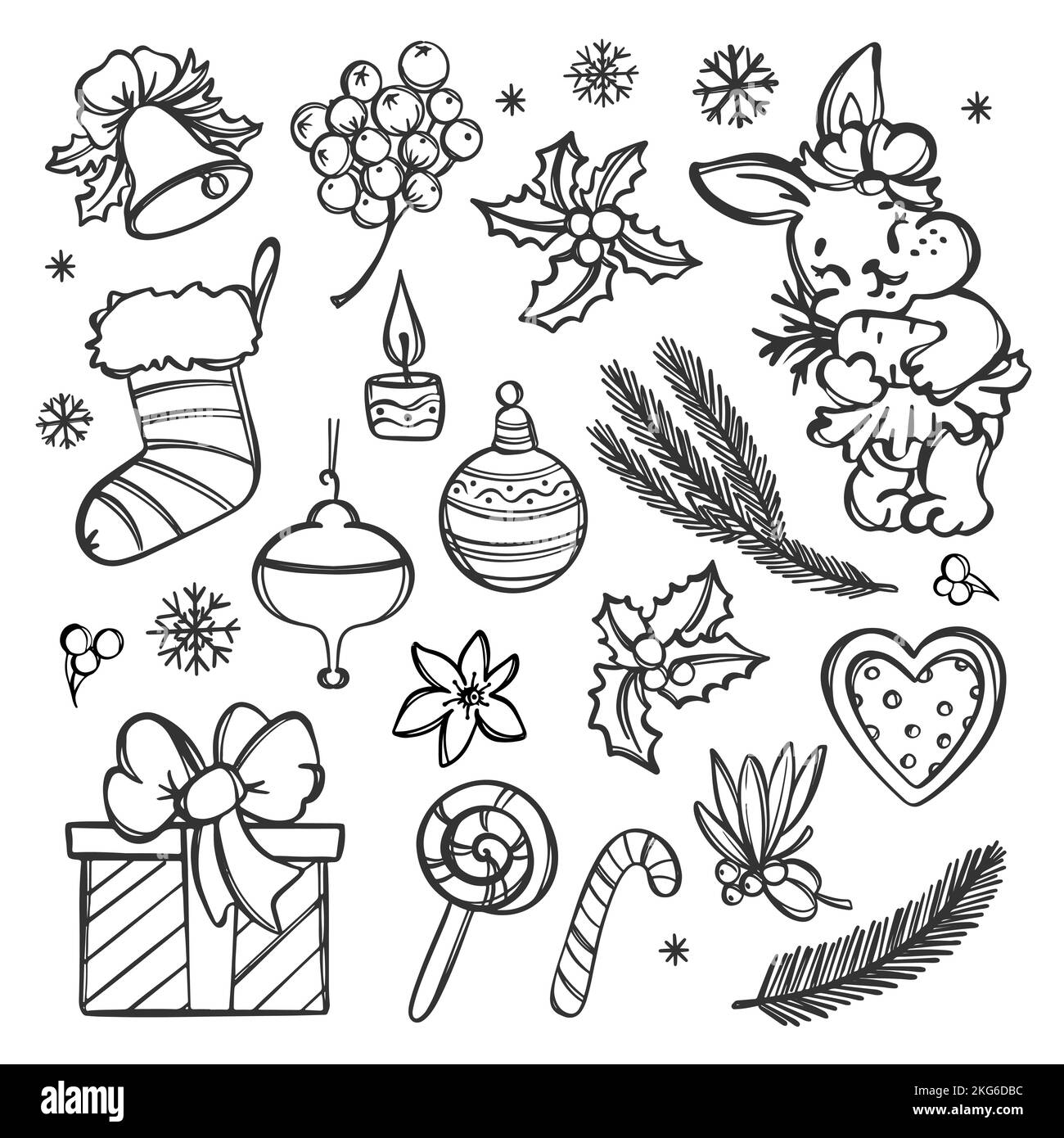 PAGE DE COLORIAGE DE NOËL mignon lapin bébé avec Carrot nouvel an Design éléments Monochrome dessin main dessin dessin dessin dessin animé Illustration vecteur de Clipart Collect Illustration de Vecteur