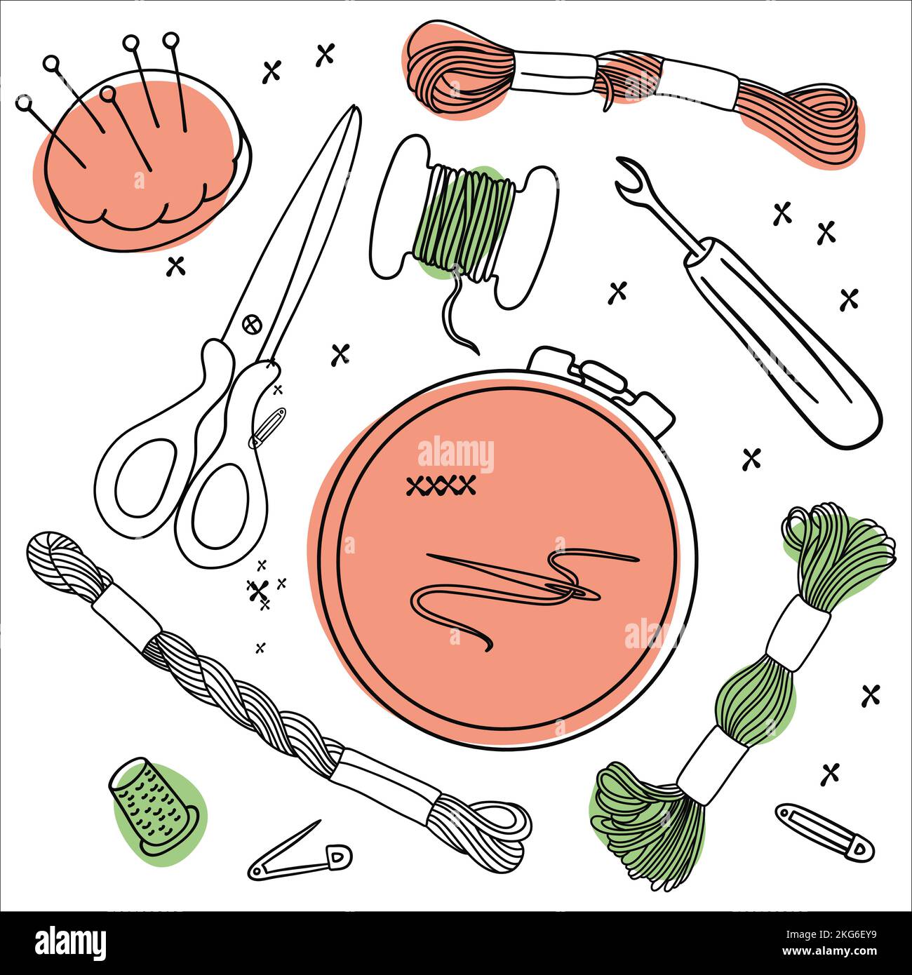 OUTILS DE POINT DE CROIX Accessoires de broderie ensemble de conception d'illustrations vectorielles pour l'impression Illustration de Vecteur