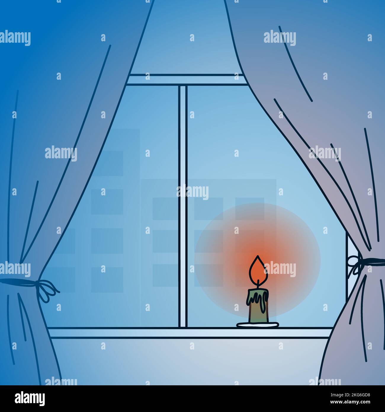 La bougie est sur le seuil de la fenêtre, l'Ukraine d'obscurcissement Illustration de Vecteur