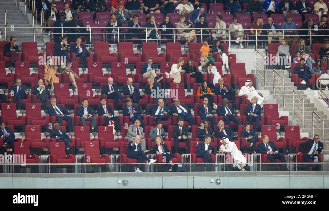 Doha, Qatar. 21st novembre 2022. u. Giovanni Infantino, président de la FIFA (L) Aleksander Ceferin, président de l'UEFA, David Beckham, PeterPeters, Angleterre - Ira Banque D'Images