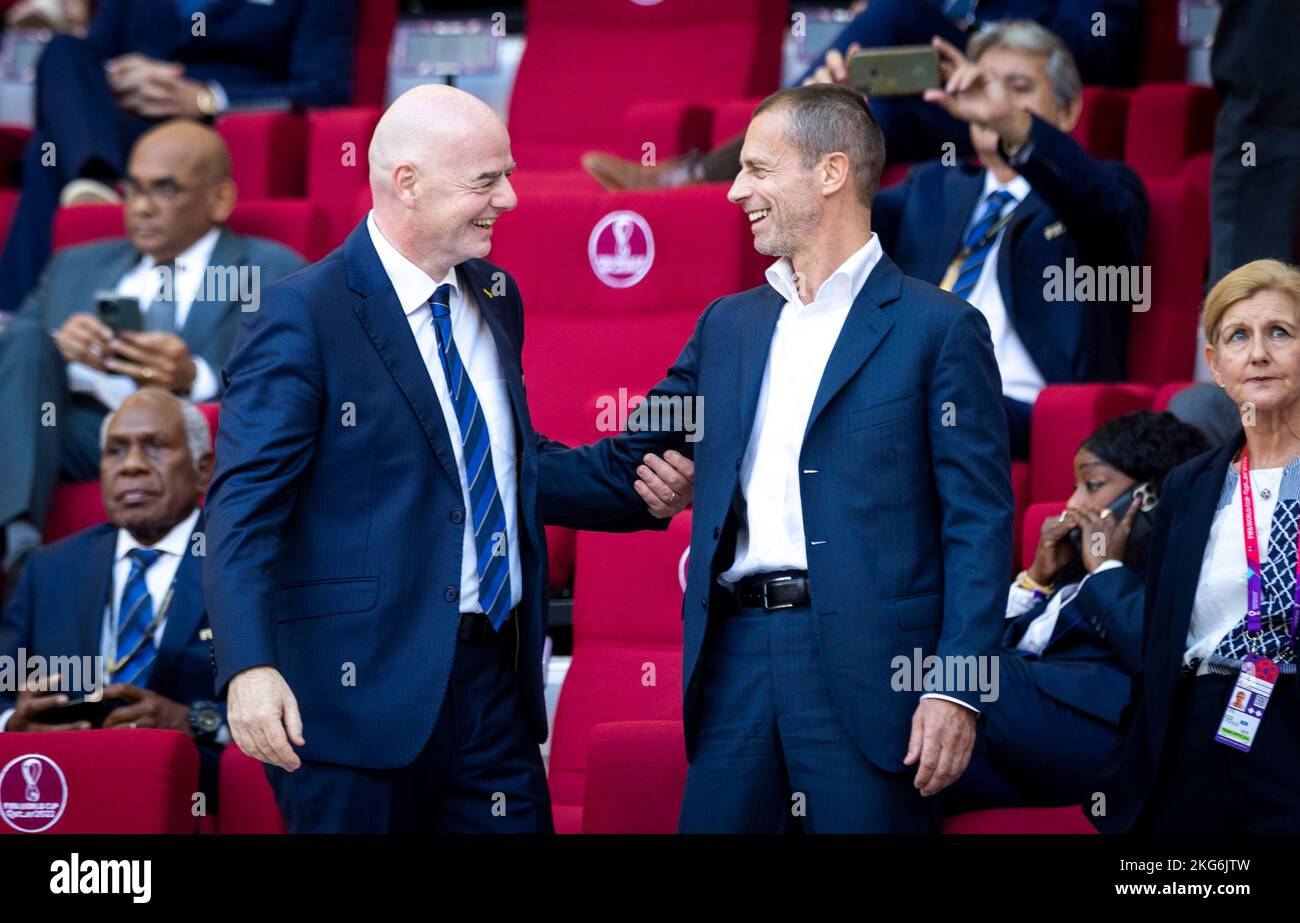 Doha, Qatar. 21st novembre 2022. Giovanni Infantino, président de la FIFA (L) Aleksander Ceferin, président de l'UEFA Angleterre - Iran coupe du monde 2022 au Qatar 21.11.202 Banque D'Images