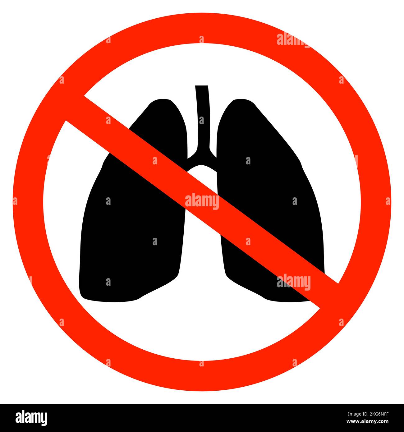 Silhouette noire des poumons dans le signe d'interdiction rouge isolé sur le blanc. Icône de vecteur ou élément de conception. Illustration de Vecteur