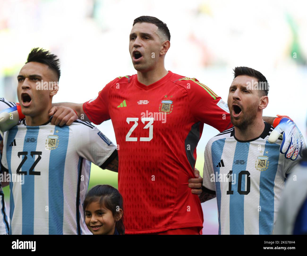 Lusail, Qatar. 22nd novembre 2022. Les joueurs de l'Argentine réagissent avant le match du Groupe C entre l'Argentine et l'Arabie saoudite lors de la coupe du monde de la FIFA 2022 au stade Lusail à Lusail, Qatar, le 22 novembre 2022. Credit: Han Yan/Xinhua/Alay Live News Banque D'Images