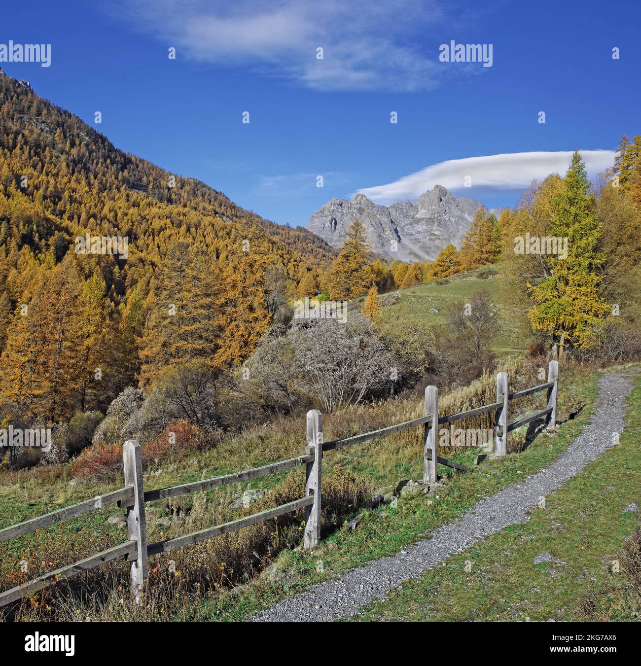 France, Hautes-Alpes, Névache, paysage en automne, vallée de la Clarée, site naturel classé Banque D'Images