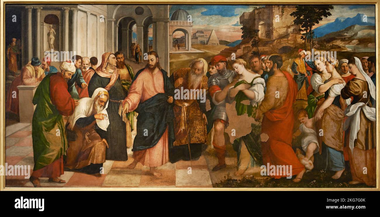 Cristo e l'adultera - olio su tela - Bonifacio Veronese - 1545 - Milano, Pinacoteca di Brera Banque D'Images
