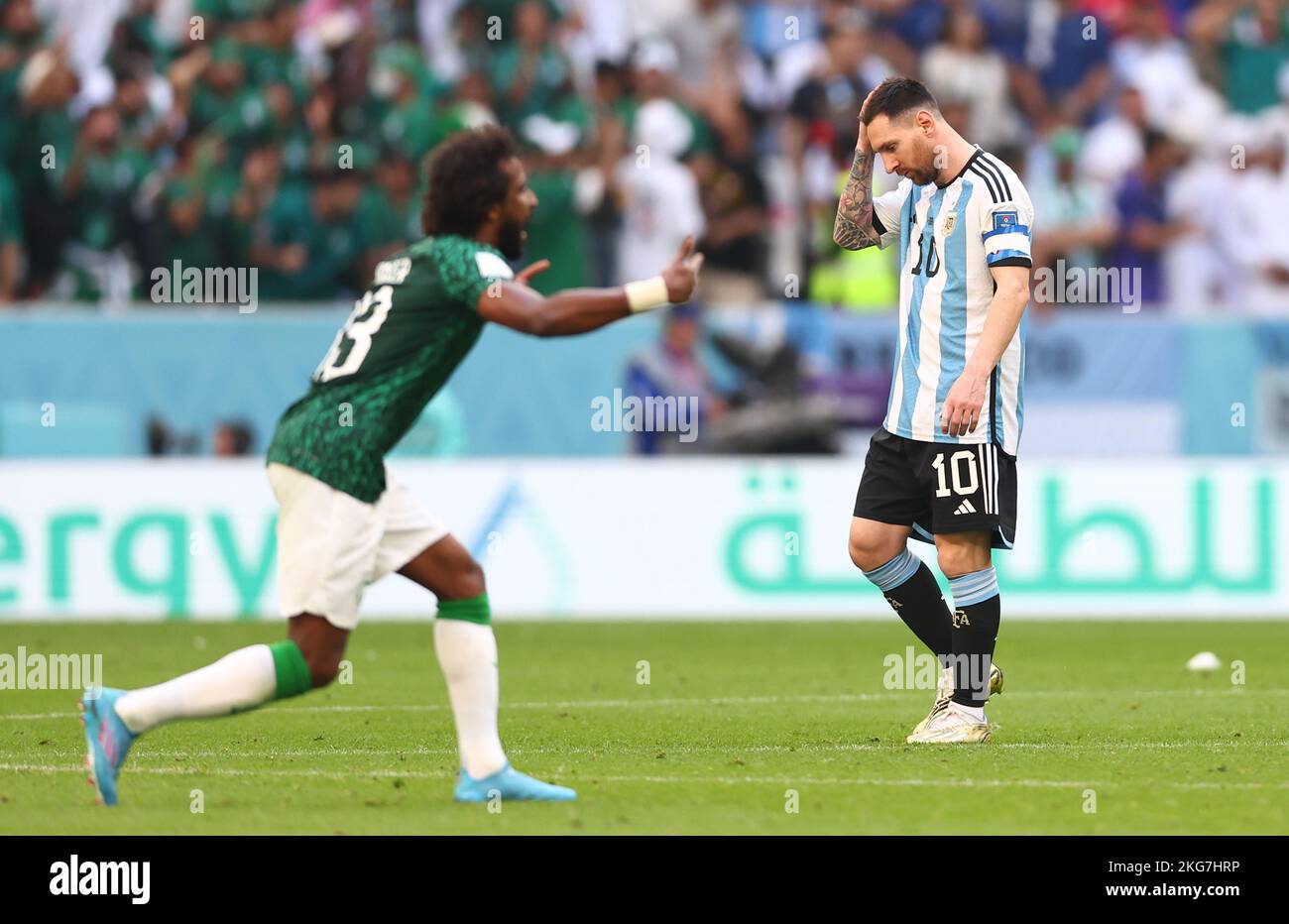 Doha, Qatar. 22nd novembre 2022. Lionel Messi, de l'Argentine, réagit alors que l'Arabie saoudite marque son deuxième but lors du match de la coupe du monde de la FIFA 2022 au stade Lusail, à Doha. Le crédit photo devrait se lire: David Klein/Sportimage crédit: Sportimage/Alay Live News Banque D'Images