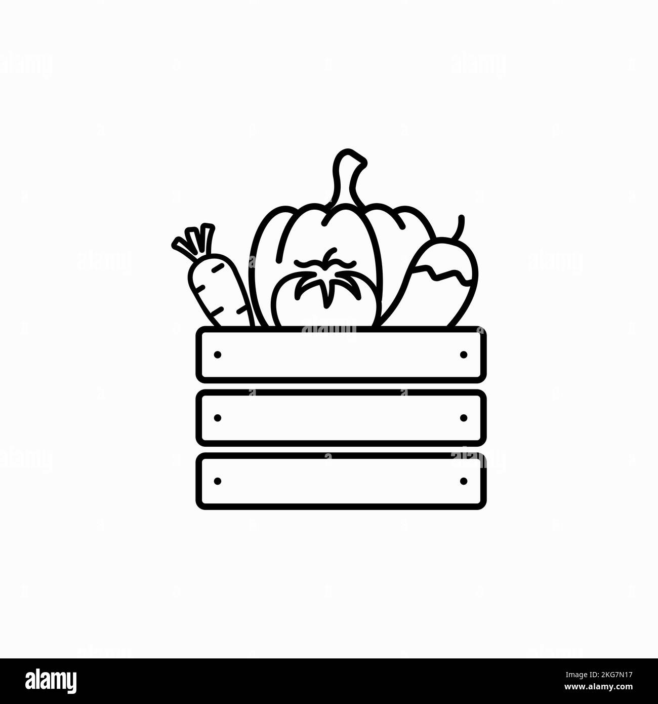 Modèle d'icône de boîte en bois pour aliments vectoriels. Épicerie avec légumes biologiques. Illustration vectorielle de concept de conception de produit naturel sain Illustration de Vecteur