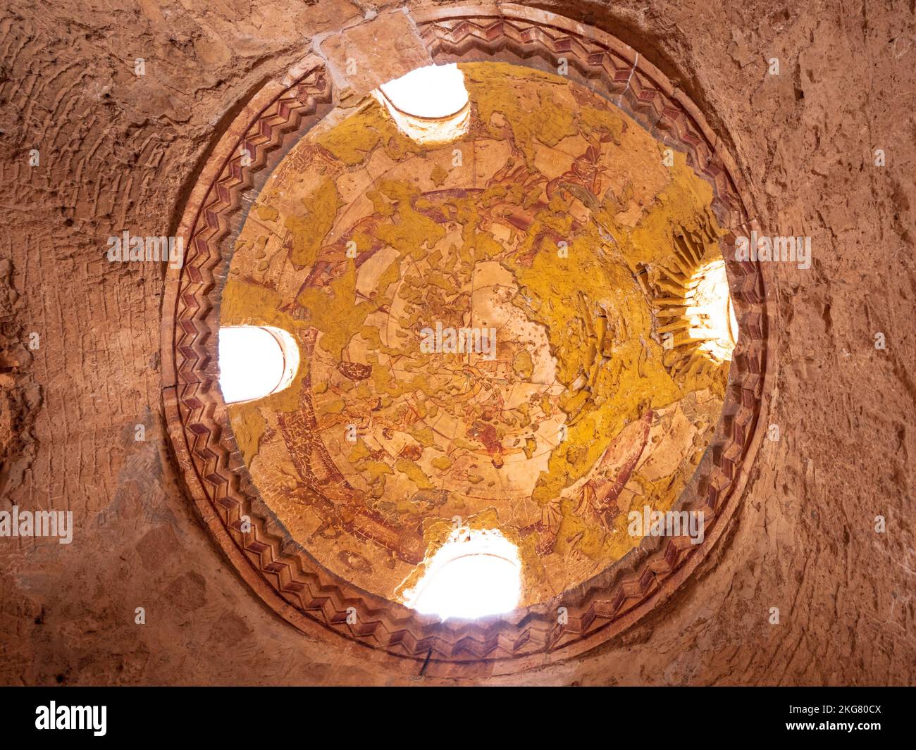 Le plafond de l'Amra de Qusayr avec des fresques anciennes fascinantes de constellations et du zodiaque Banque D'Images