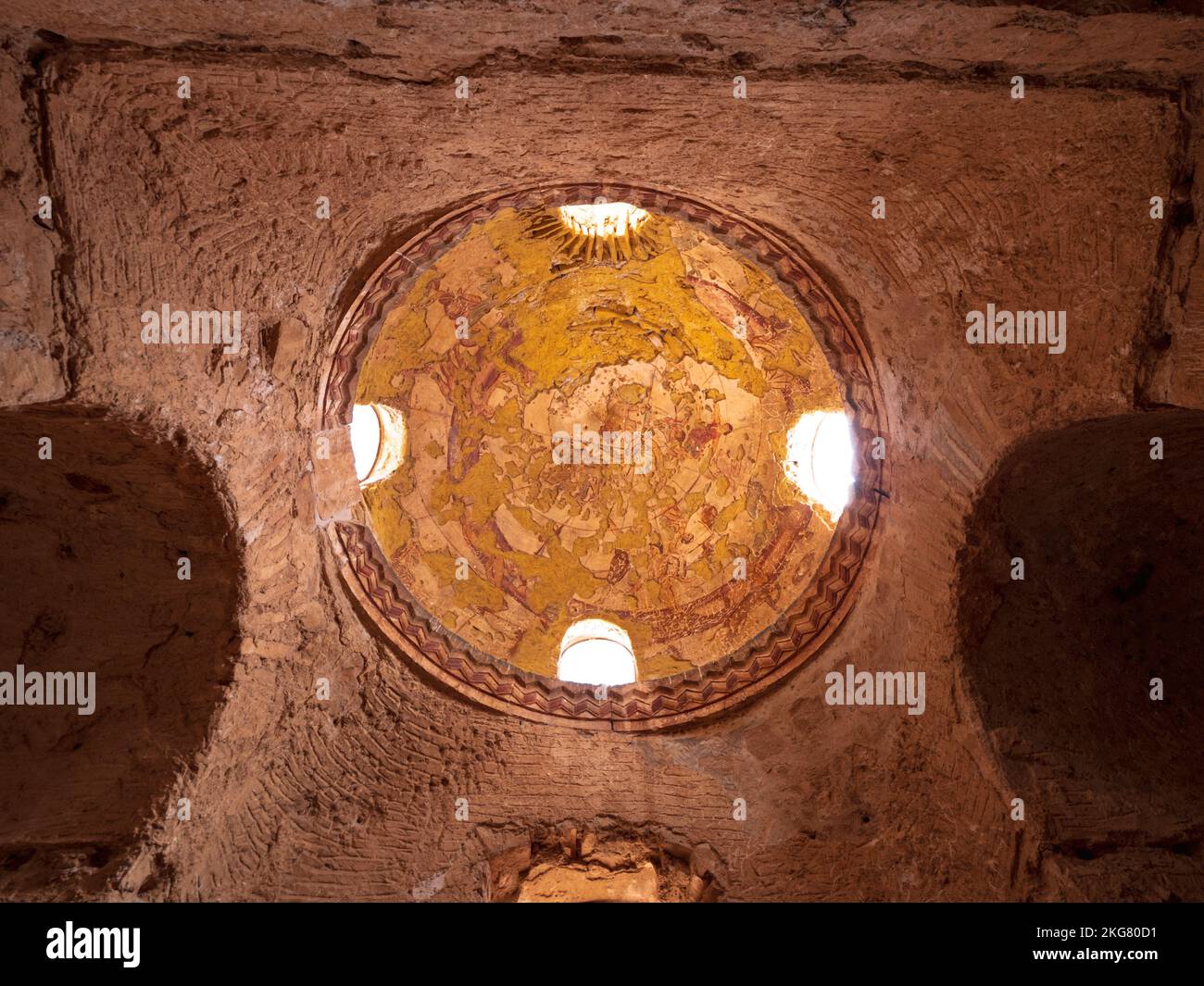 Le plafond de l'Amra de Qusayr avec des fresques anciennes fascinantes de constellations et du zodiaque Banque D'Images