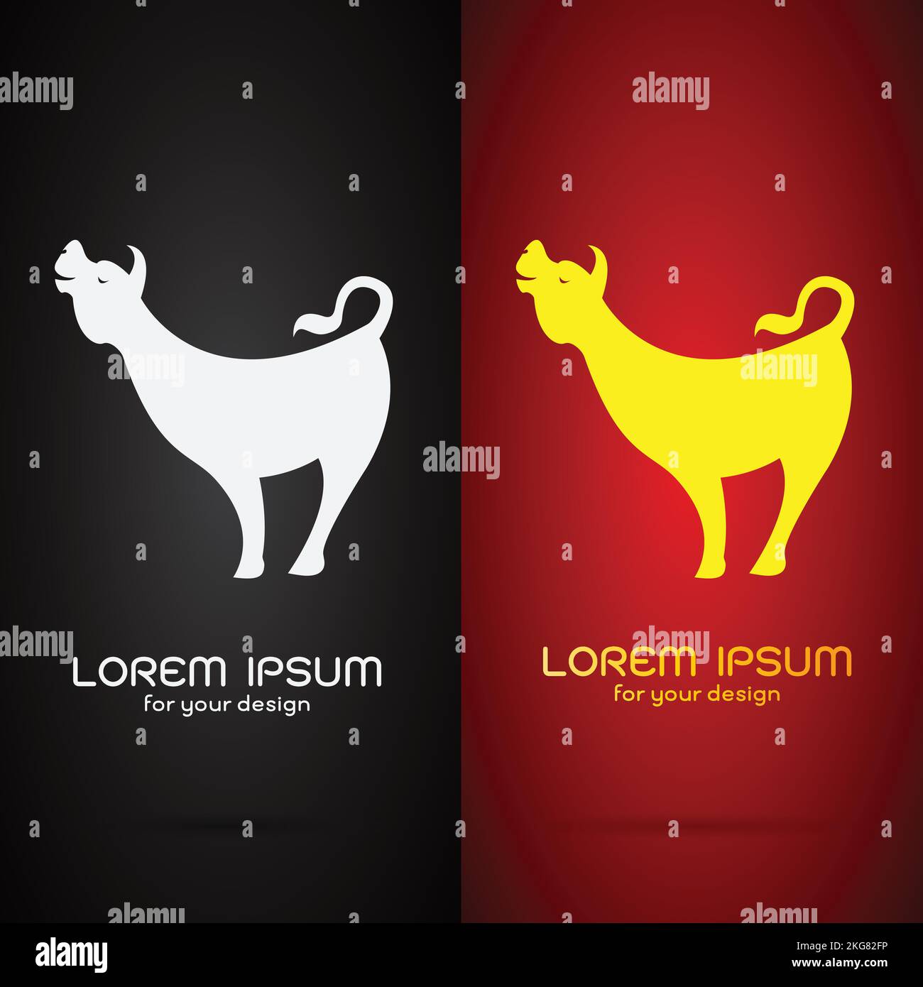 Image vectorielle du dessin de la vache sur fond noir et rouge, logo, symbole Illustration de Vecteur