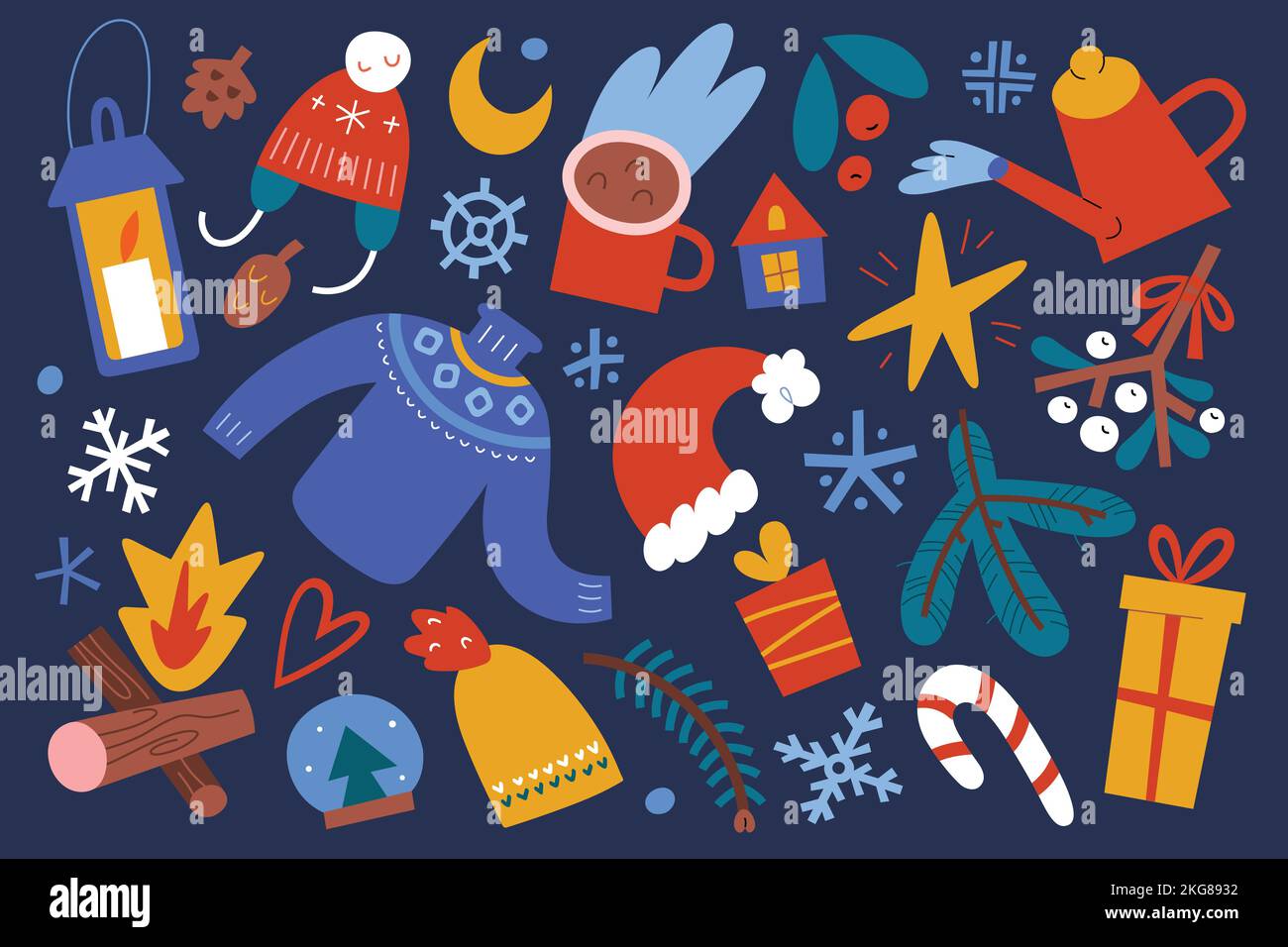 Illustrations de Noël, chandail en tricot, flocons de neige, chandail nordique et GUI, illustrations vectorielles isolées Illustration de Vecteur