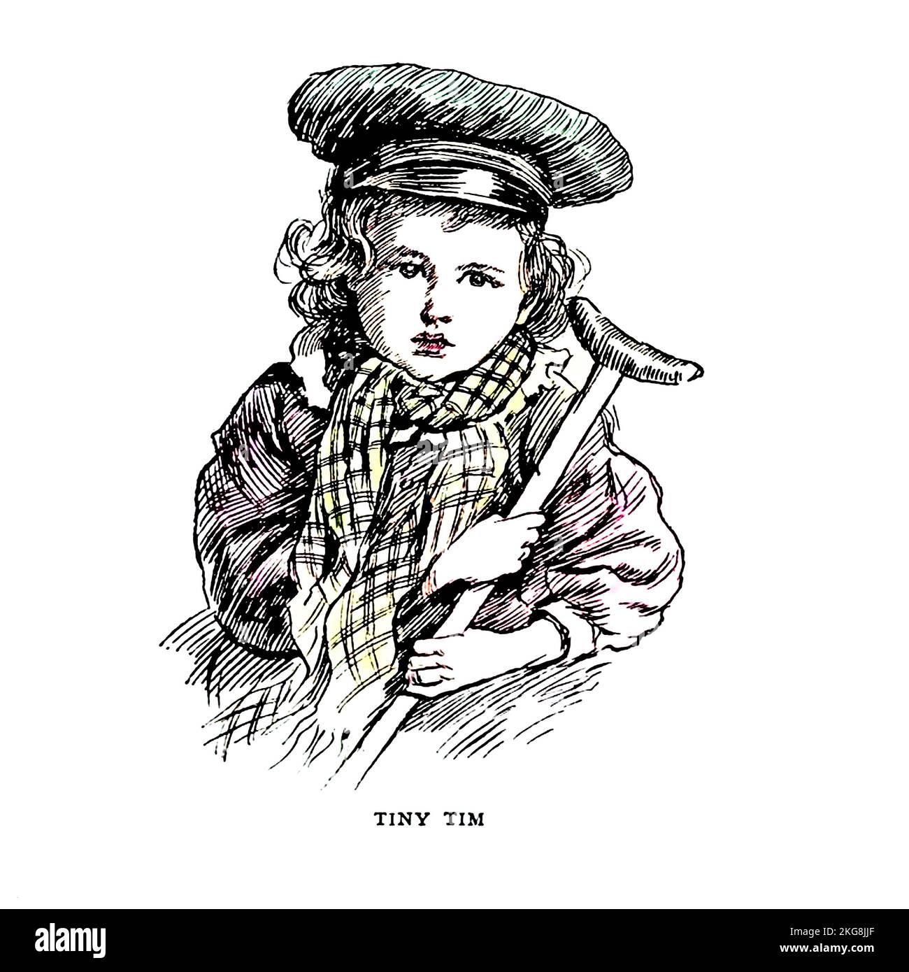 Timothy 'Tiny Tim' Cratchit est un personnage fictif du roman 1843 A Christmas Carol de Charles Dickens. Tiré du livre les enfants de rêve de Dickens de Mary Angela Dickens (petite-fille de Charles Dickens) et illustré par Harold Copping publié en 1900 par Raphael Tuck and Sons London Banque D'Images