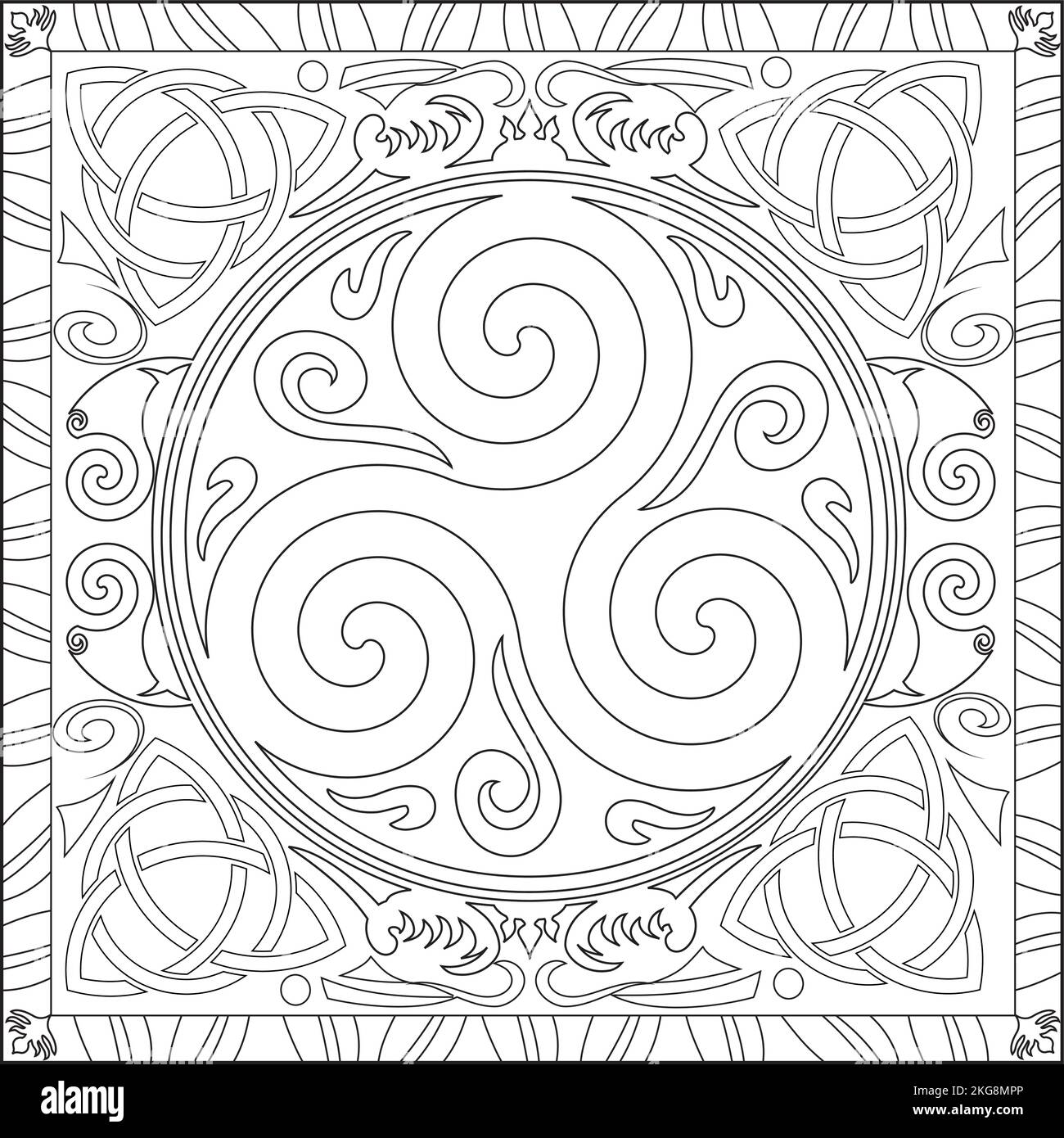 Page de coloriage Illustration en format carré pour adultes, Tritkelion Celtic Knot Mandala Design Illustration de Vecteur