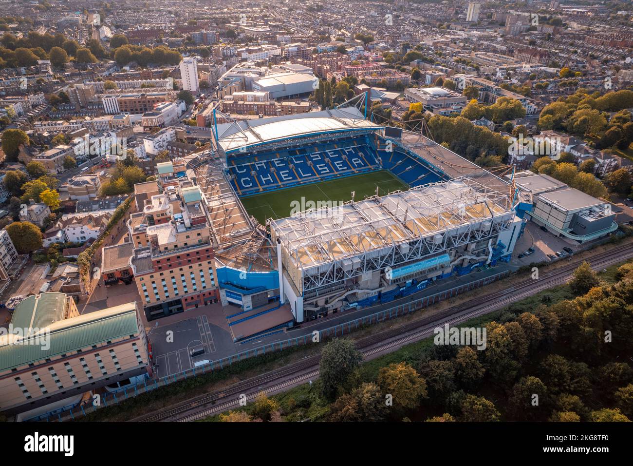 Stade Stamford Bridge le stade du Chelsea football Club une vue aérienne du domicile de l'équipe de football de Londres dans le centre de Londres Banque D'Images