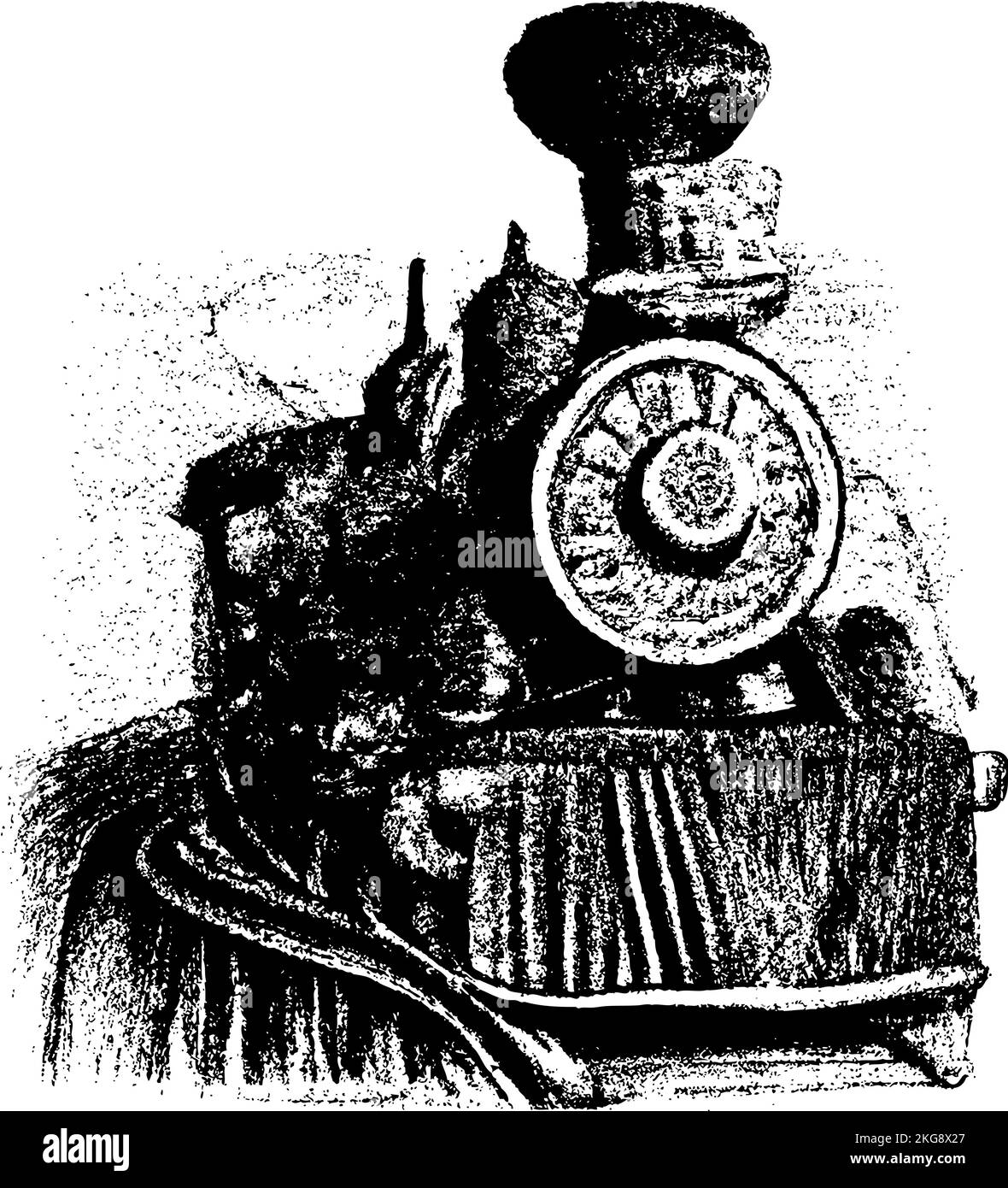 Vue avant d'une locomotive à vapeur 1800s illustration du transport. Dessin imaginaire fantaisie. Illustration de Vecteur