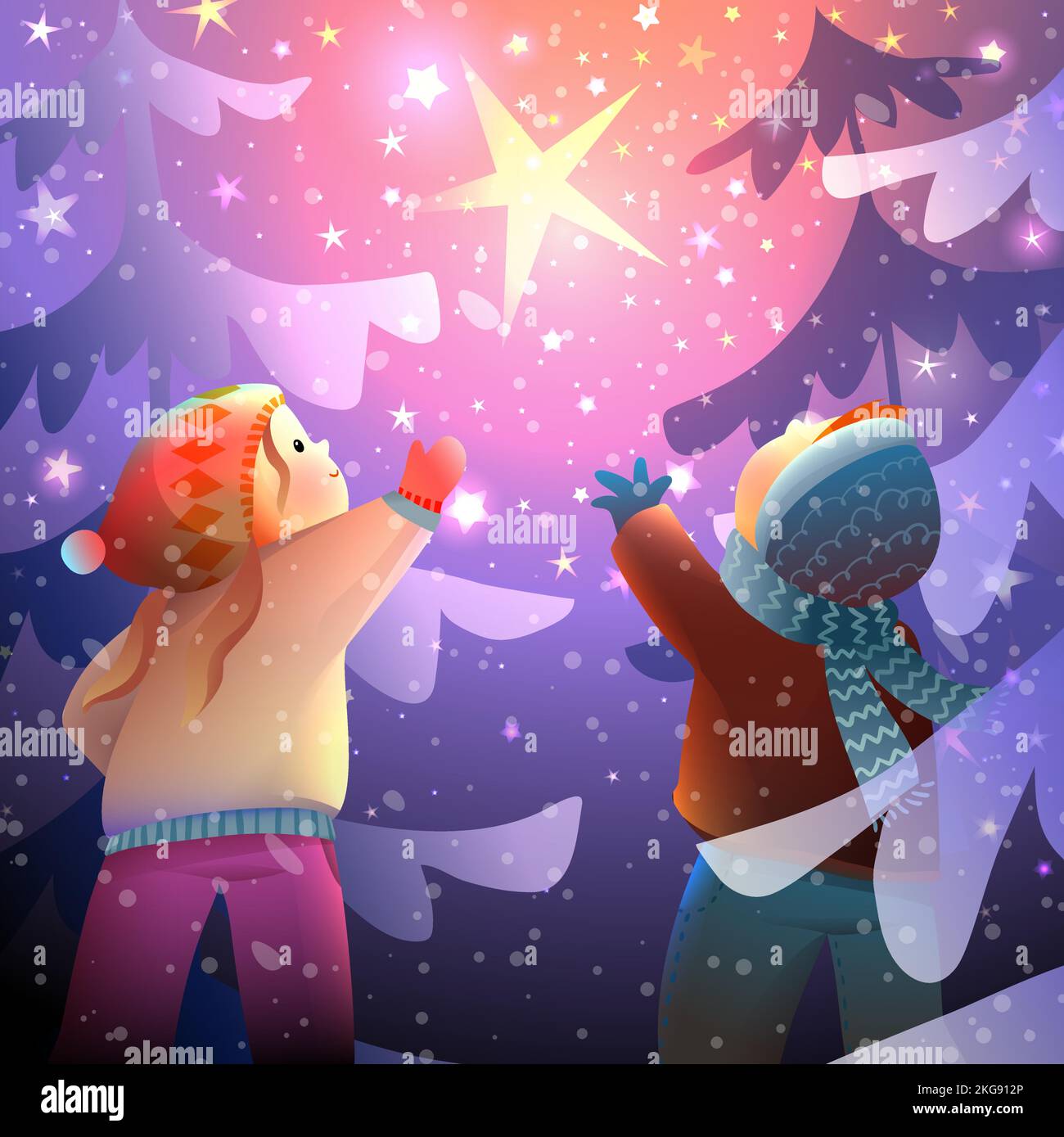 Children night sky watching Banque d'images vectorielles - Alamy
