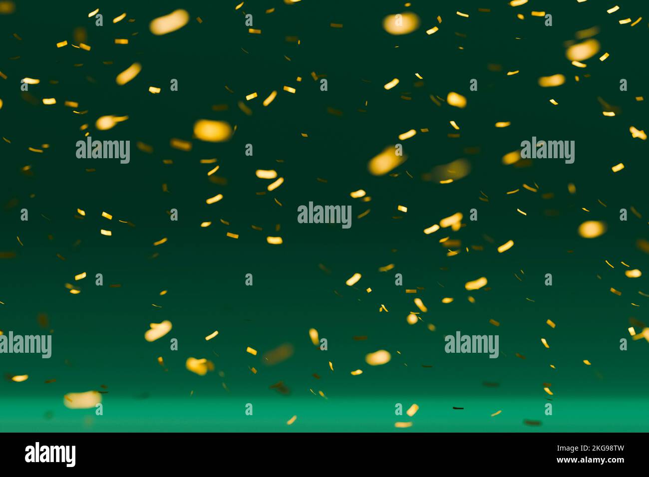 Confettis d'or sur fond vert de noël. 3d rendu. Banque D'Images