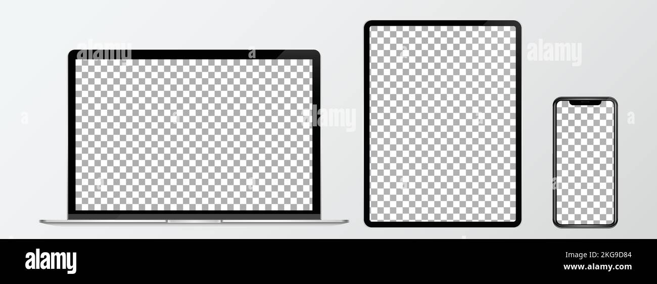 Maquettes de périphériques informatiques numériques. 3D fichiers EPS vectoriels modifiables pour ordinateur portable, LED, smartphone et tablette. Illustration de Vecteur