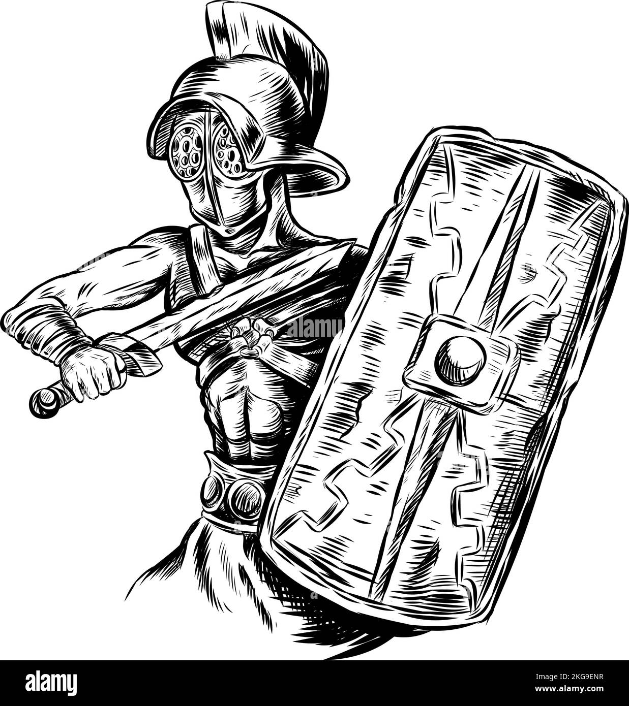 Gladiator Warrior noir et blanc .vector iillustration Illustration de Vecteur