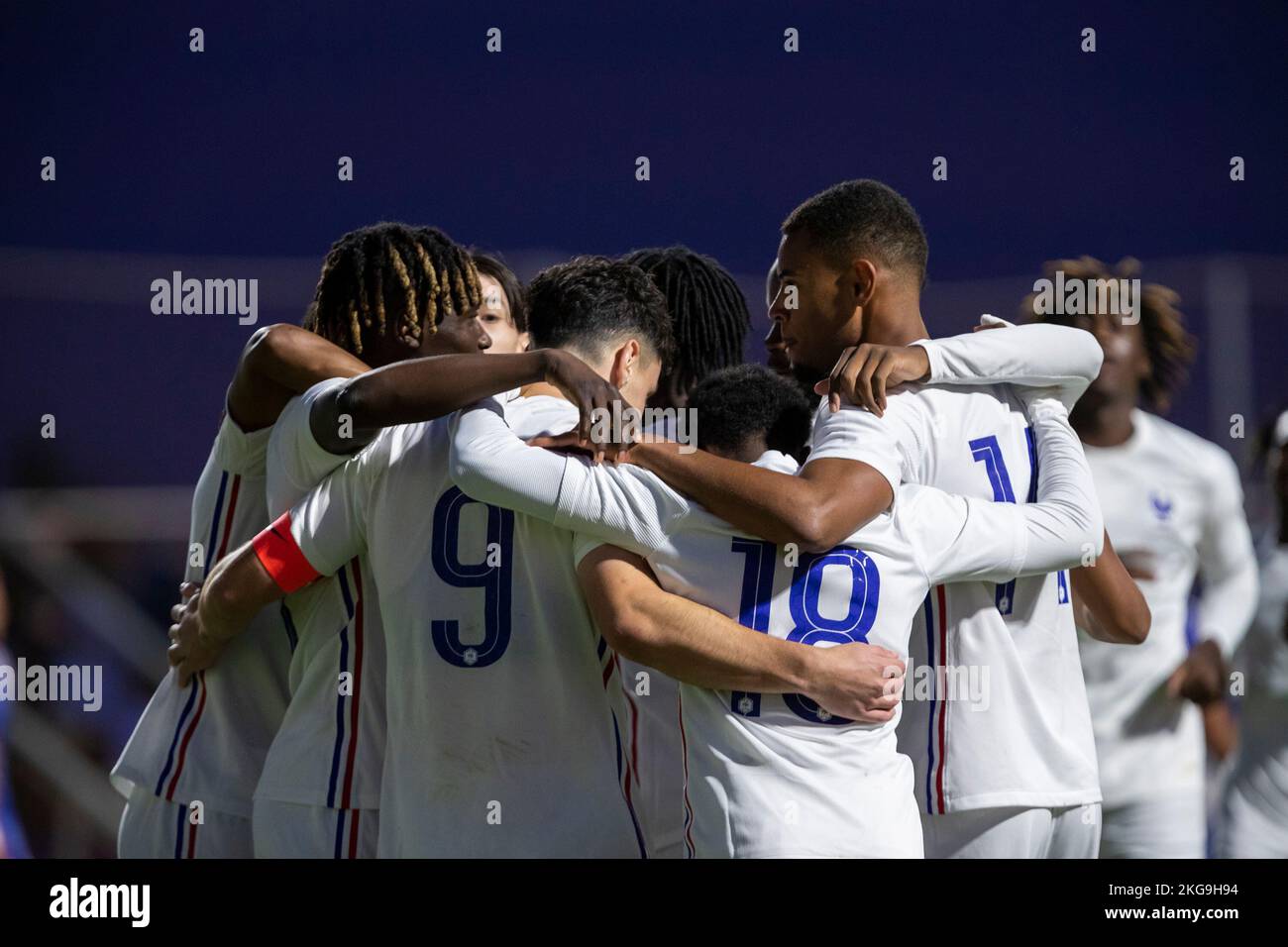 Célébration de but, 1-0 but ABLINE MATTHIS, FRANCE U20 vs JAPON U20, hommes, match amical, Wek de football, Pinatar Arena football Center. Espagne, région d Banque D'Images