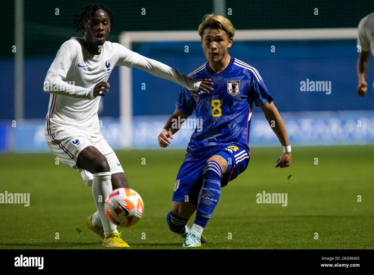 BONDO WARREN, MATSUKI KURYU, FRANCE U20 vs JAPON U20, hommes, friendly Match, football Wek, Pinatar Arena football Center. Espagne, région de Murcia, San Banque D'Images