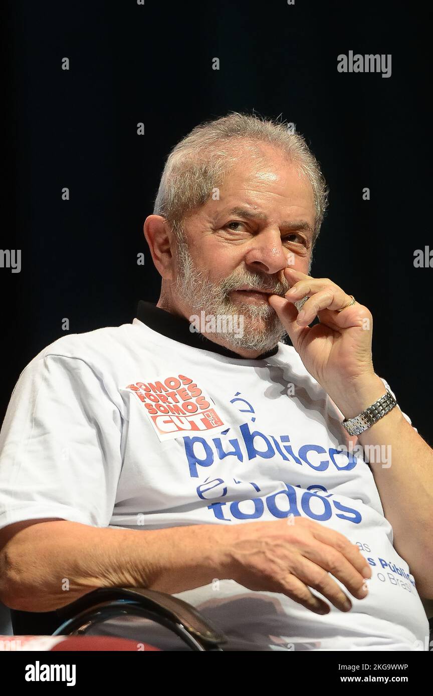 Lula da Silva, ancien président du Brésil portrait. Luiz Inacio da Silva du Parti des travailleurs. Célèbre politicien brésilien, discours de campagne de leader syndical Banque D'Images