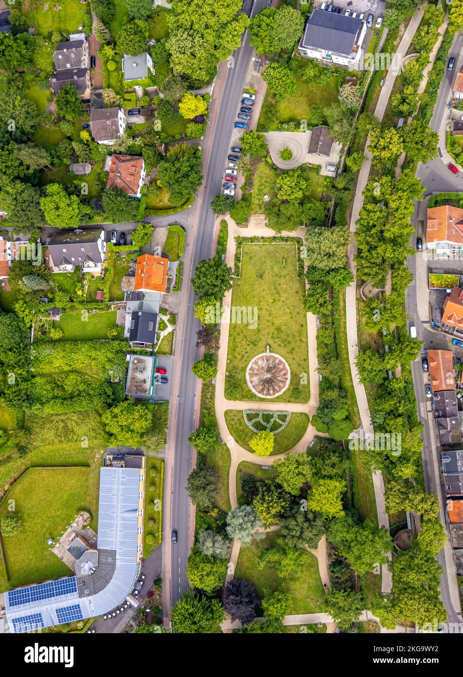 Vue aérienne, roseraie avec fontaine et rampart Soest, Soest, Soester Boerde, Rhénanie-du-Nord-Westphalie, Allemagne, Brunnen, DE, Europe, Photogra aérienne Banque D'Images