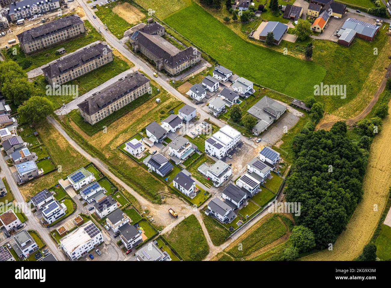 Vue aérienne, quartier Belgisches Viertel zone de construction pour nouvelle zone résidentielle, Soest, Soester Boerde, Rhénanie-du-Nord-Westphalie, Allemagne, Construire Banque D'Images