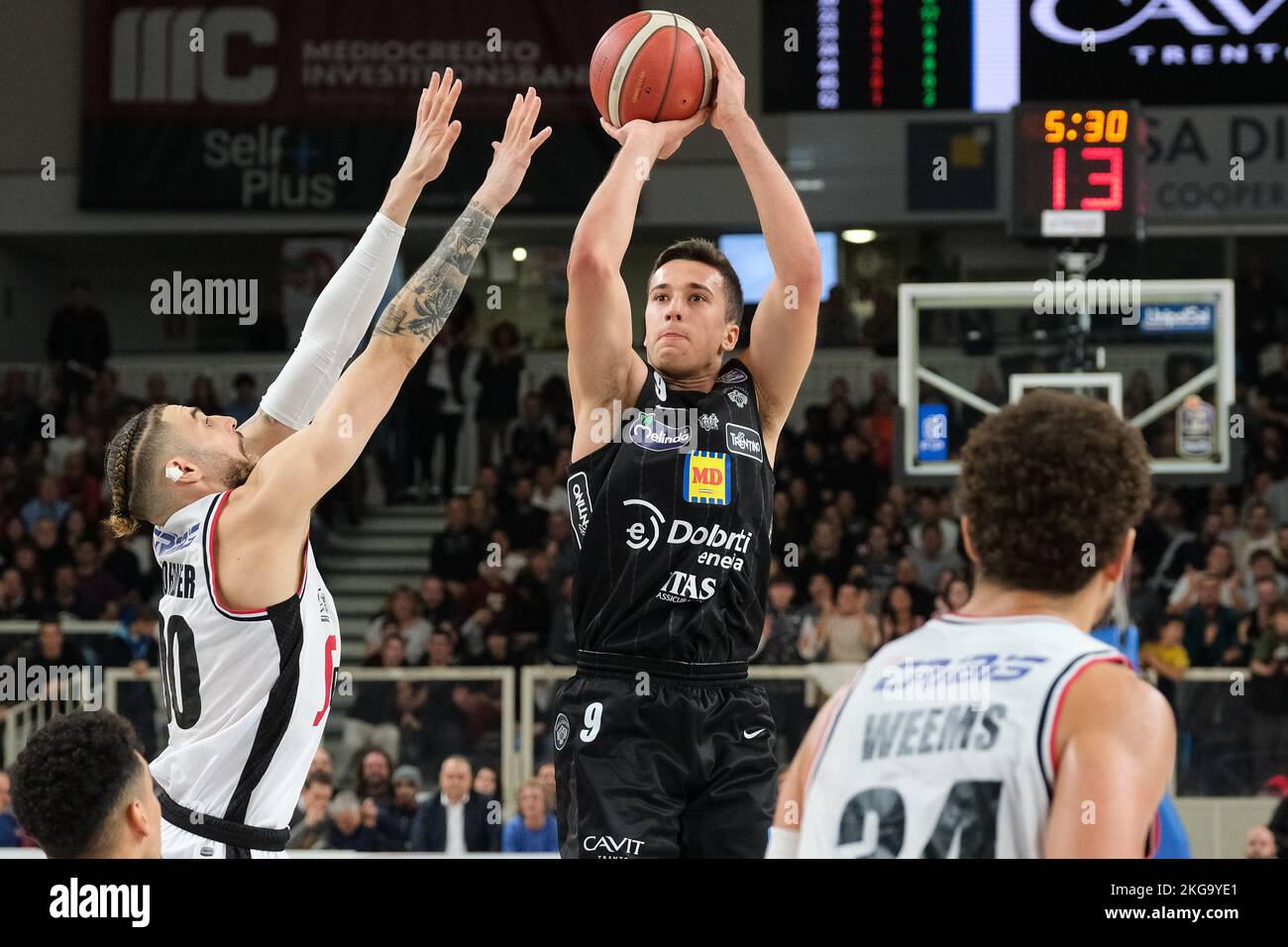 Championnat italien de basket-ball A1 - Dolomiti Energia Trentin VS Virtus Segafredo Bologna. 20th novembre 2022, Trento, Italie Banque D'Images