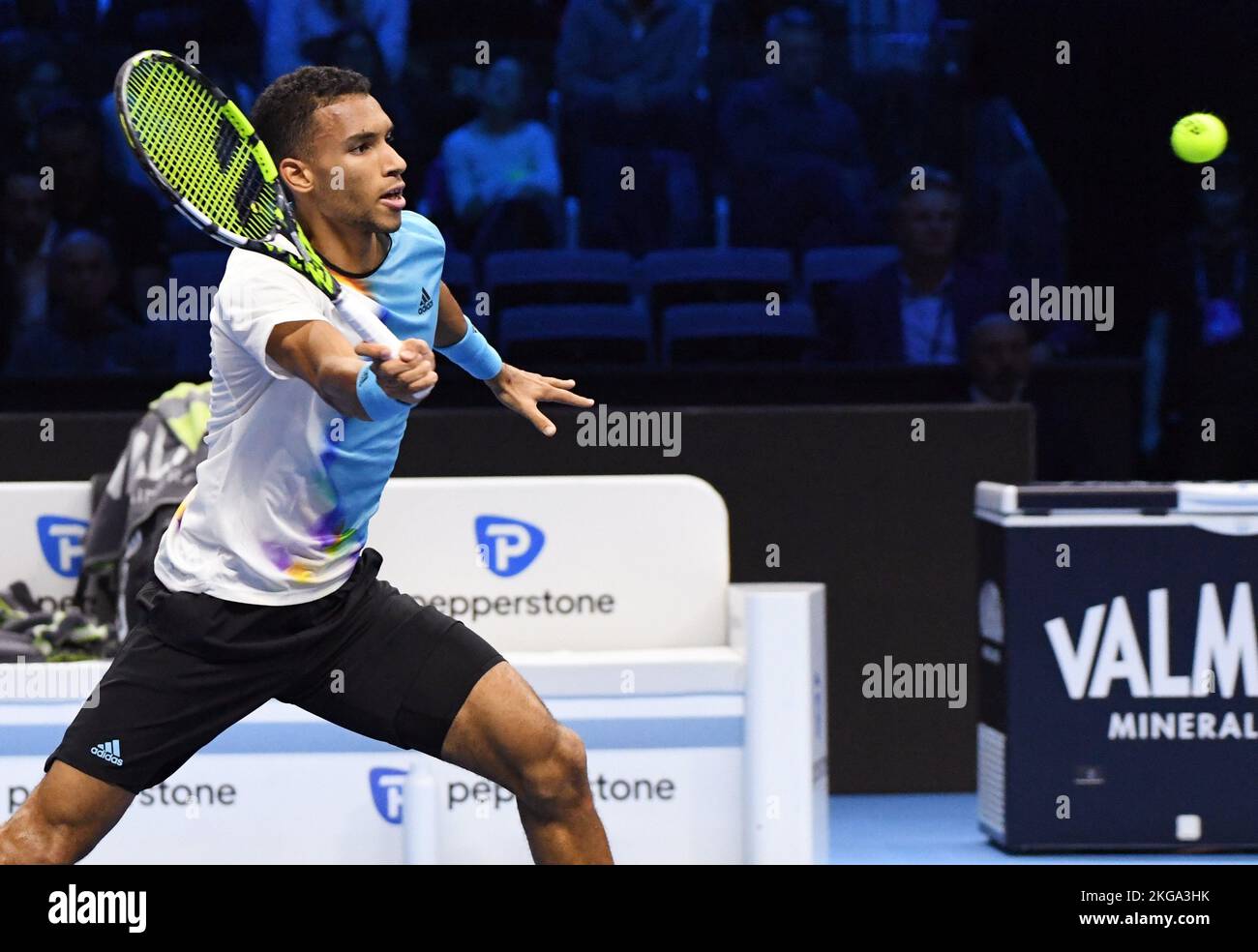 Tournoi final ATP (Nitto ATP finals) à Turin. Le joueur canadien de tennis Felix Auger-Aliassime lors d'un match avec le joueur américain de tennis Taylor Fritz. 17.11.2022 Italie, Turin photo Credit: Sergei' Vishnevskii'/Kommersant/Sipa USA Banque D'Images