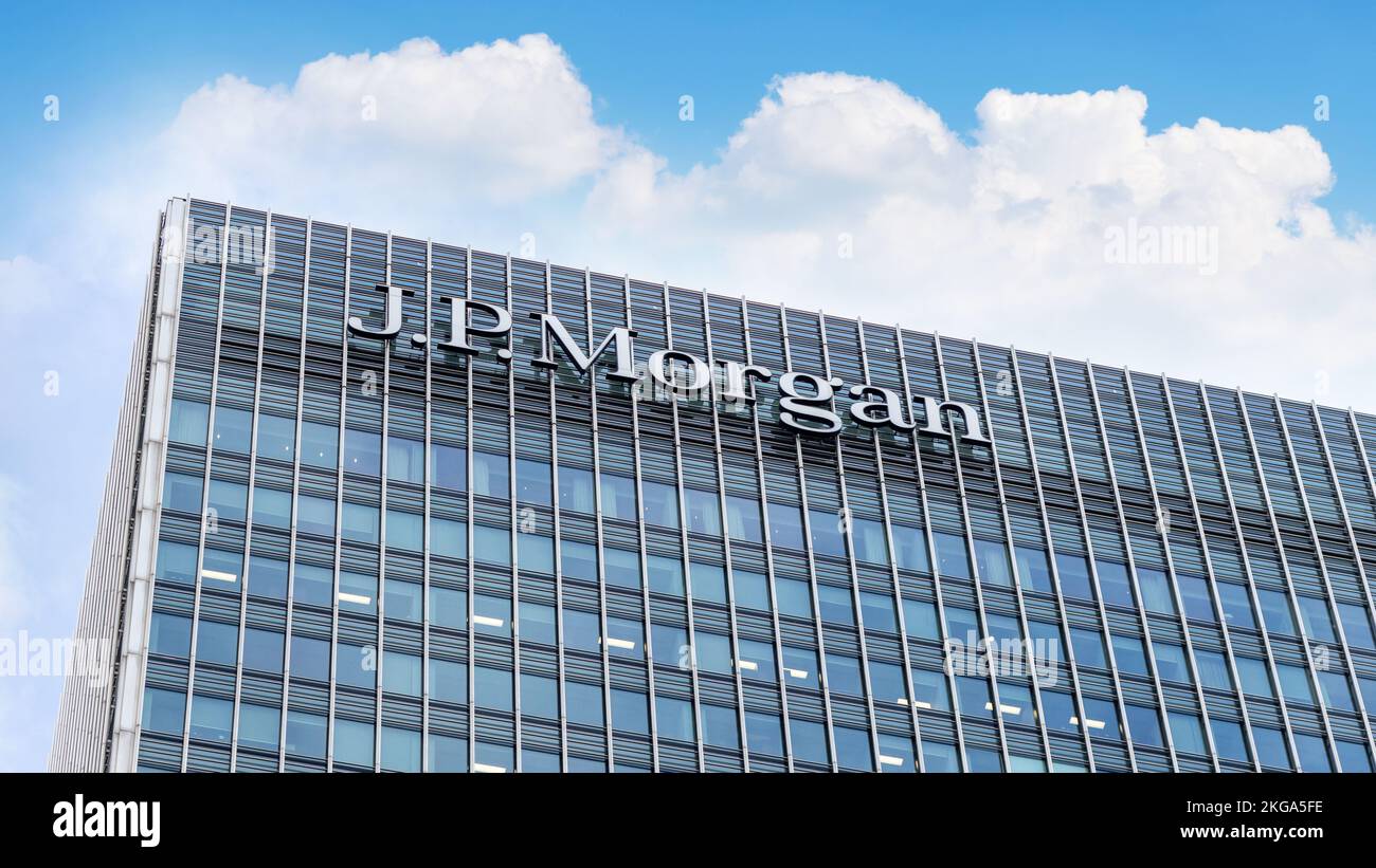 Londres, Royaume-Uni - 11 septembre 2022 - J.P. Morgan une banque d'investissement américaine et une société de services financiers. Banque D'Images
