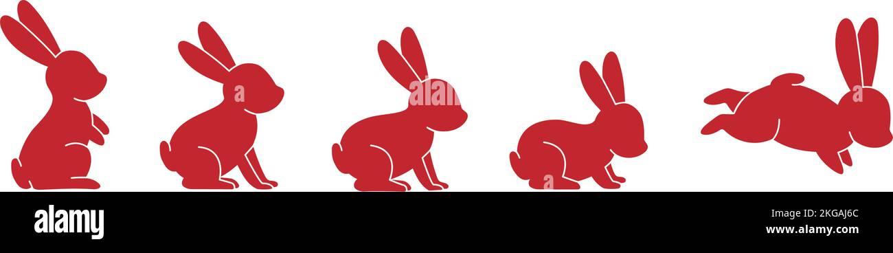 Ensemble de lapins rouges. Symboles lapin. Silhouette de lièvre. Icône d'animal de ferme Illustration de Vecteur