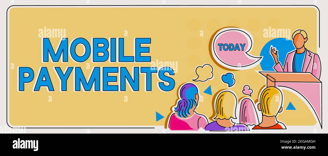 Écriture affichant le texte Mobile Payments. Business Idea argent payé pour un produit par un appareil électronique Banque D'Images