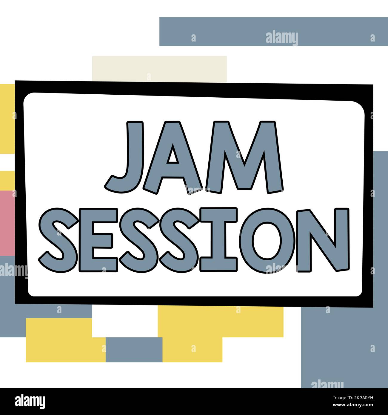 Légende de texte présentant une session Jam. Mot écrit sur une performance impromptue par un groupe de musiciens Banque D'Images