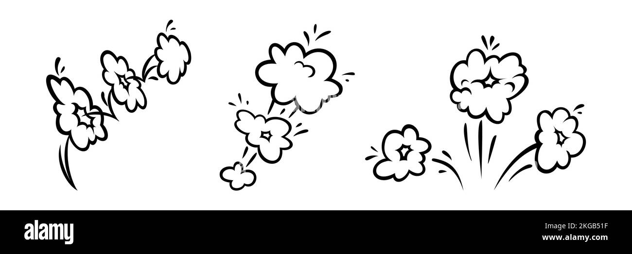 Nuages effet rampe bande dessinée. Jeu de bulles d'explosion et de fumée. Illustration vectorielle isolée sur fond blanc Illustration de Vecteur