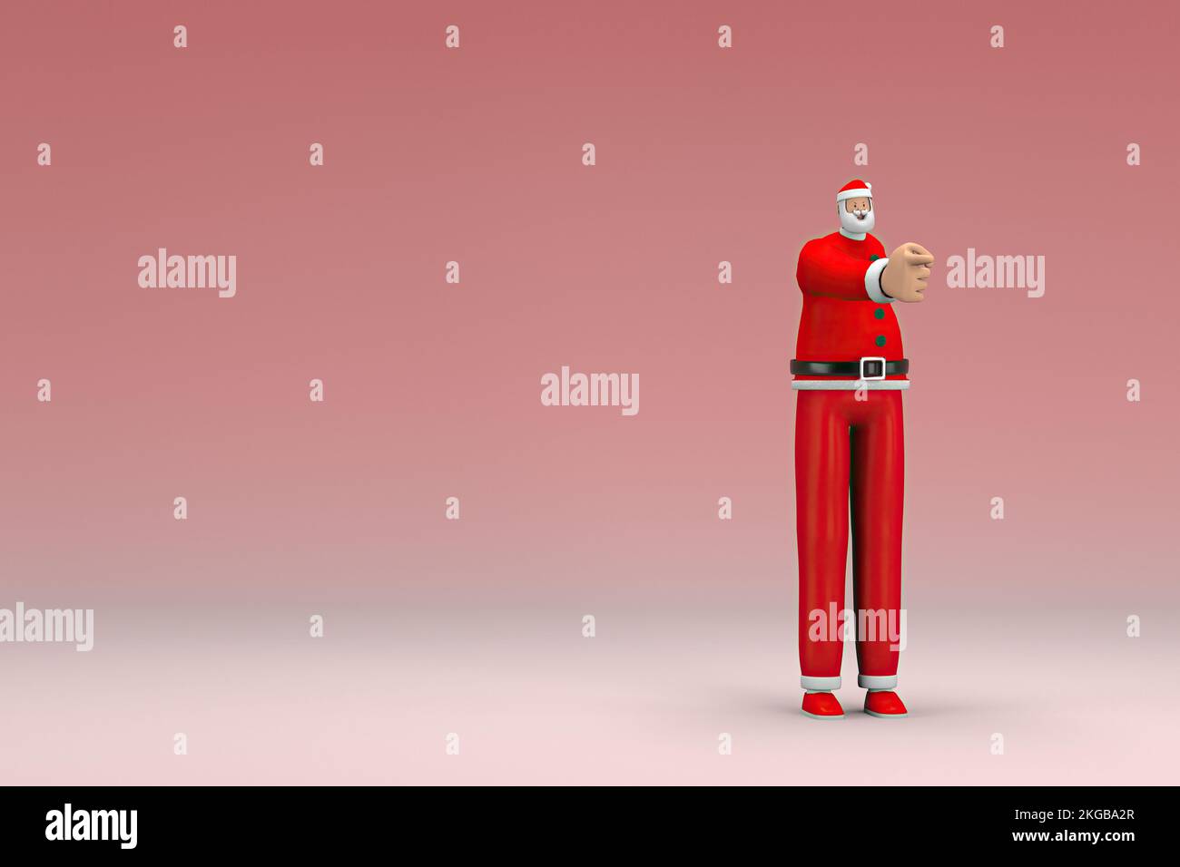 Un homme portant le costume du Père Noël. Il est l'expression de la main lorsqu'il parle. 3d rendu du personnage de dessin animé en action. Banque D'Images
