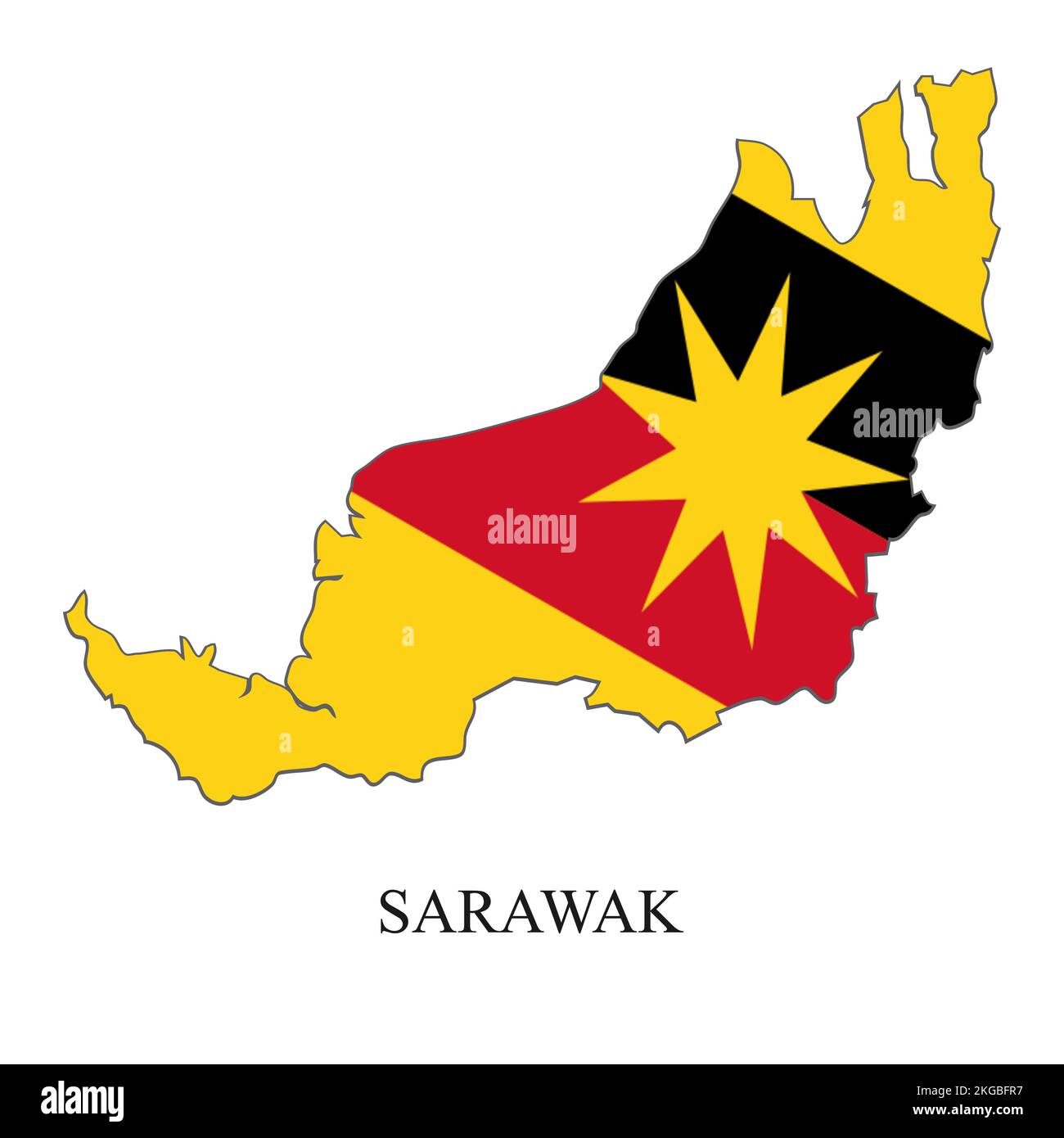 Illustration vectorielle de la carte Sarawak. Ville malaisienne. Etat en Malaisie Illustration de Vecteur