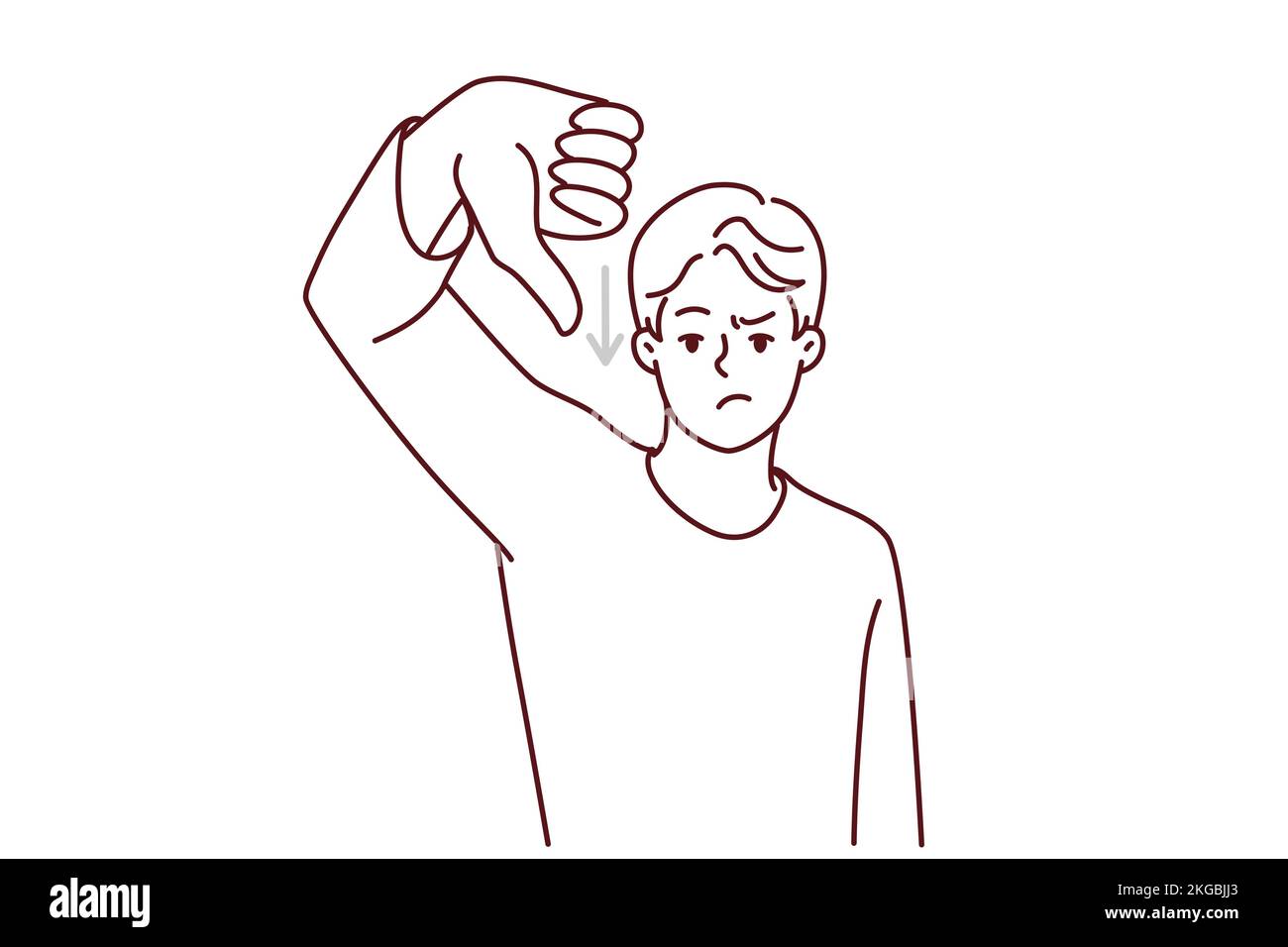 L'homme malheureux montrer le pouce vers le bas insatisfait avec la récession financière ou la perte d'argent. Des hommes en colère n'aiment pas les statistiques financières négatives. Illustration vectorielle. Illustration de Vecteur