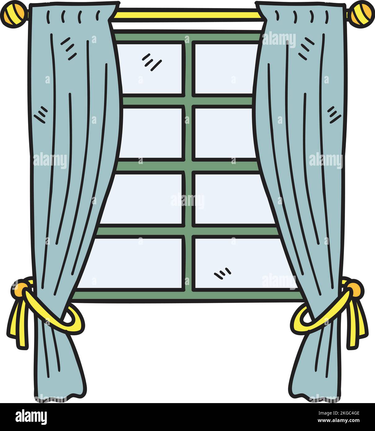 Fenêtre dessinée à la main avec illustration de rideaux isolés sur l'arrière-plan Illustration de Vecteur