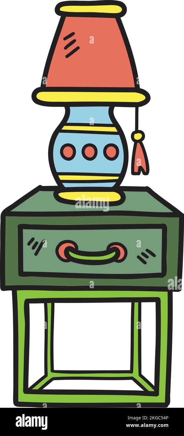 Illustration des tables et des lampes latérales dessinées à la main, isolée sur l'arrière-plan Illustration de Vecteur