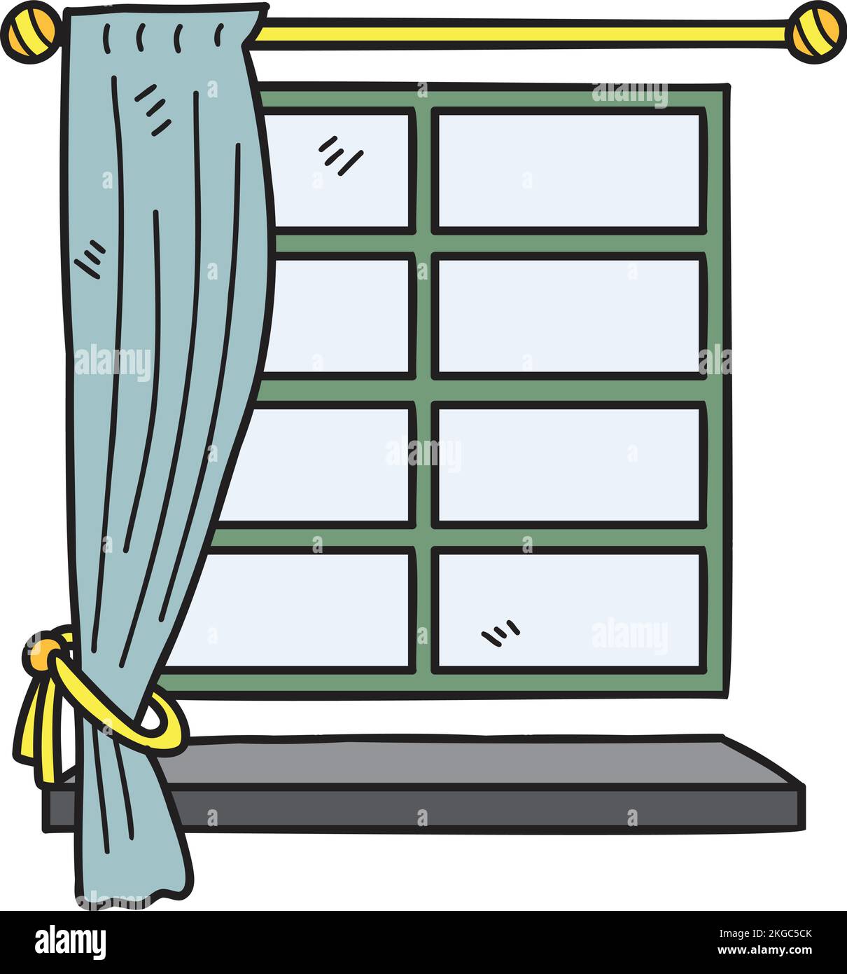 Fenêtre dessinée à la main avec illustration de rideaux isolés sur l'arrière-plan Illustration de Vecteur