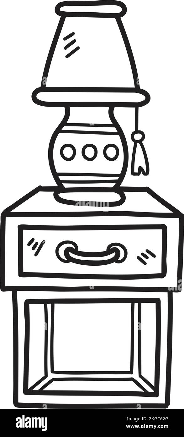 Illustration des tables et des lampes latérales dessinées à la main, isolée sur l'arrière-plan Illustration de Vecteur