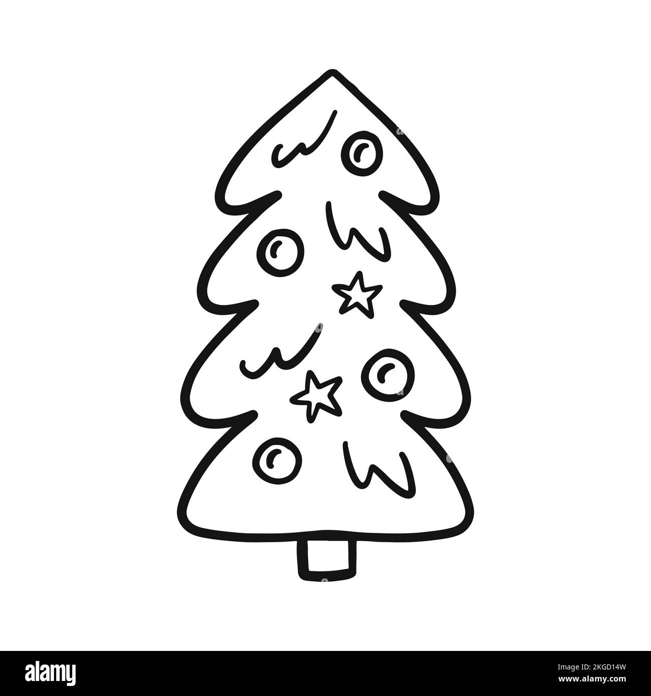 Adorable arbre de Noël à motif de coodle dessiné à la main Illustration de Vecteur